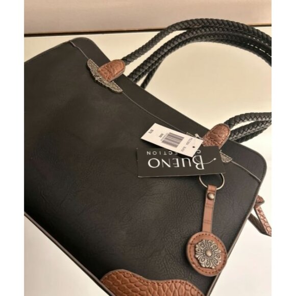 Bueno Collection Black & Brown Faux Leather Women's Handbag With Braided Handles - Picture 2 of 6